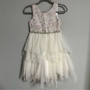 Couture Princess Formal Dress Fancy Flower girl 8 Embroidered Floral Beaded EUC